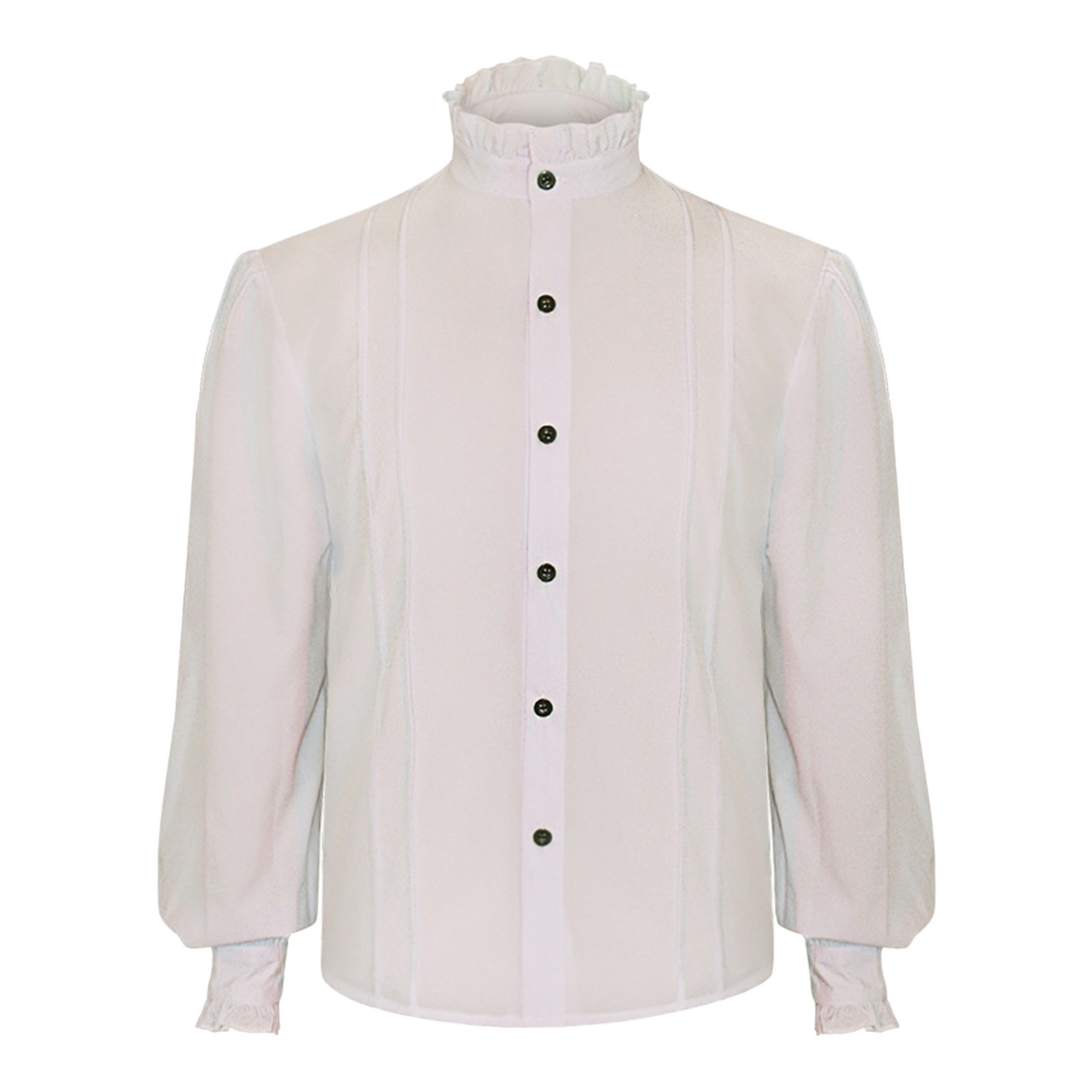 thumbnail image 2 of Camisa gótica de hombre con cuello alto y mangas abullonadas, ribete de encaje, poliéster, para todas las estaciones, elegante para fiestas/vacaciones., 2 of 7